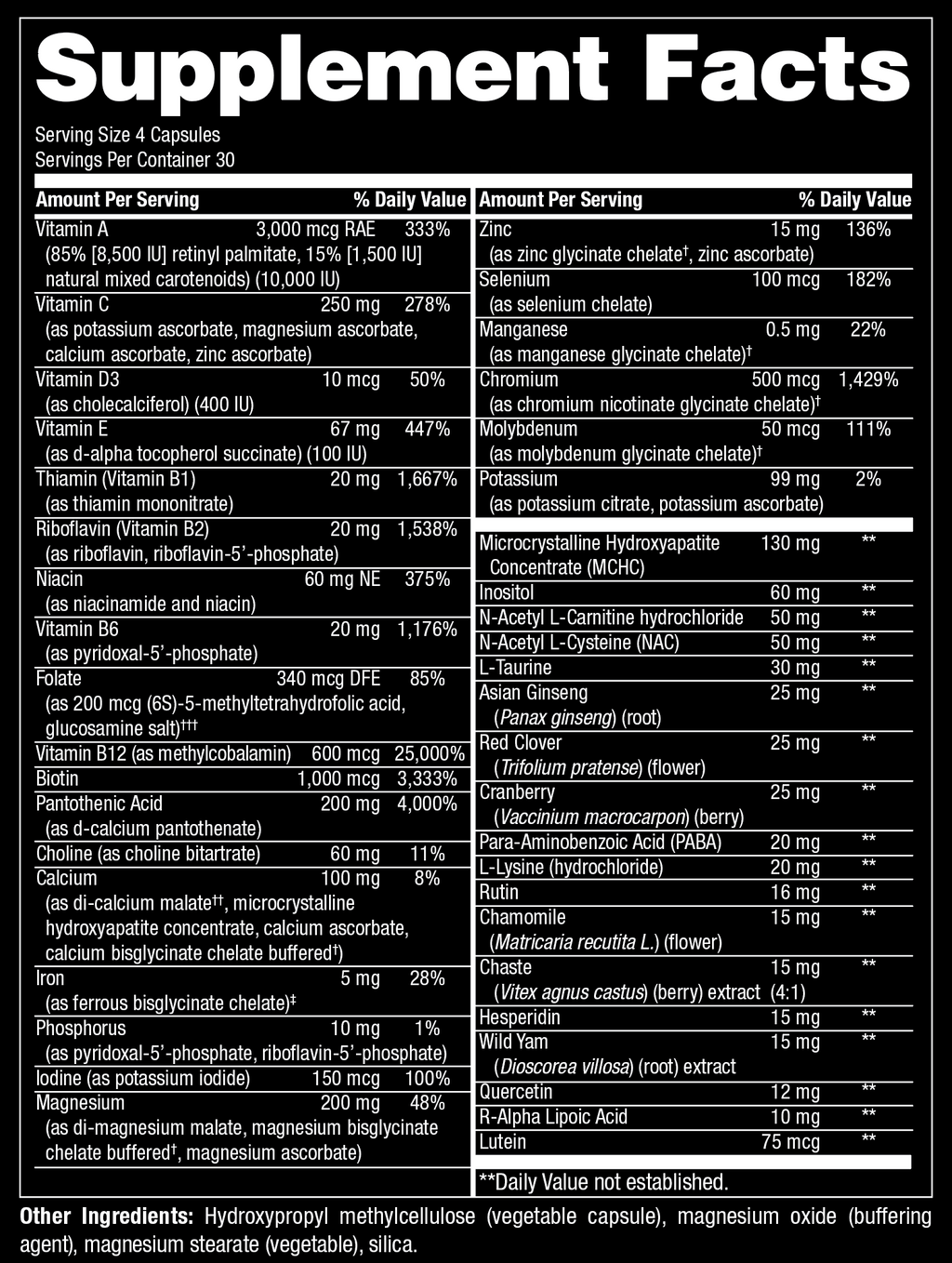 Modwella Women's Multivitamin Zoom Supplement Facts